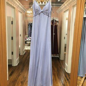 Pale blue glitter knit fitted evening dress